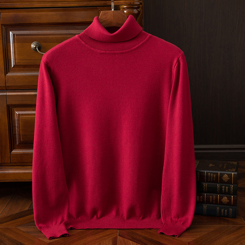 Herren-Strickpullover, Rollkragen, einfarbig, leger