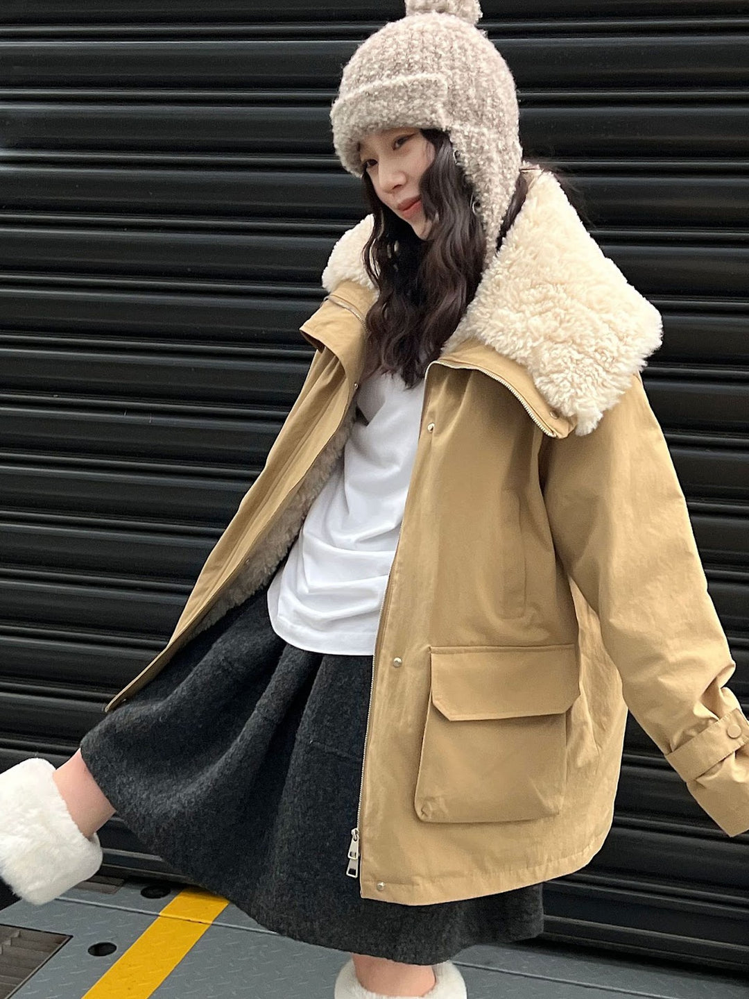 Parka-Daunenjacke mit Lammfleece-Futter