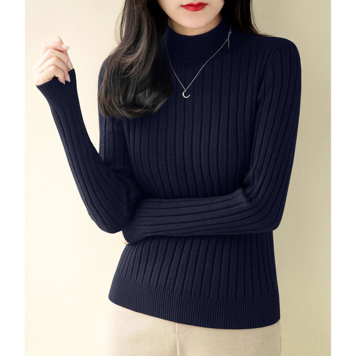 Damen-Strickpullover mit halbem Stehkragen, figurbetont
