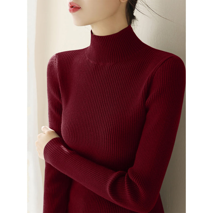 Damen-Strickpullover aus Wolle mit halbem Stehkragen