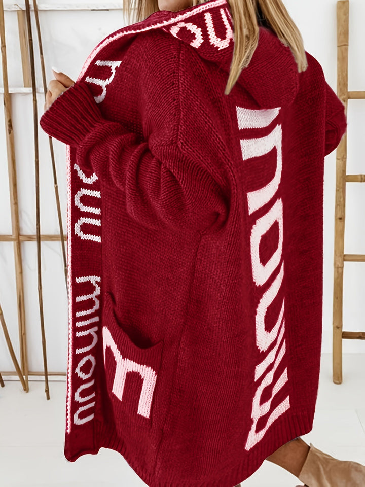 Drune | Gedruckter Kragen Kapuzen Strickjacke Für Damen - Perfekt für entspannte Tage