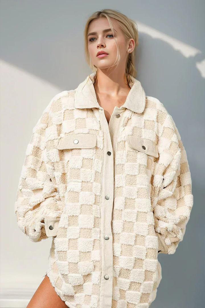 Drune | Jacke mit Karostruktur Knopfverschluss Weich und Übergrößen