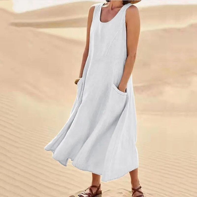 Drune | Ärmelloses Leinenkleid mit Taschen für Damen