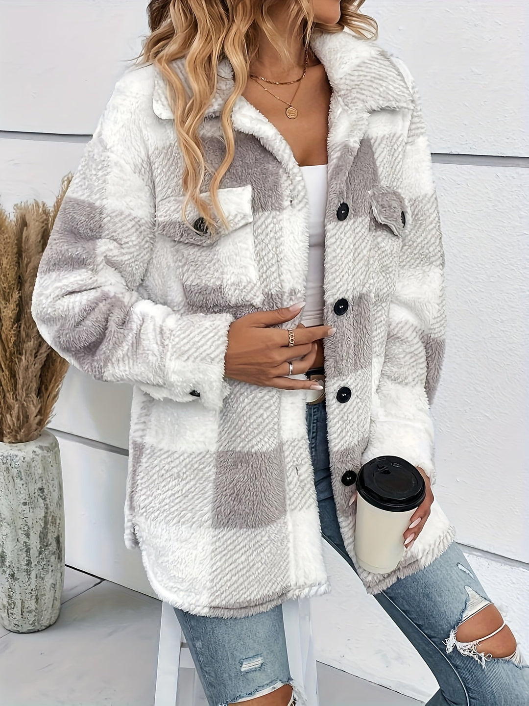Drune | Warme Fleecejacke mit Karomuster für Frauen
