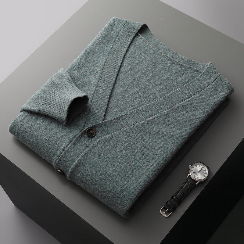 Herren-Strickjacke mit V-Ausschnitt, Wolle