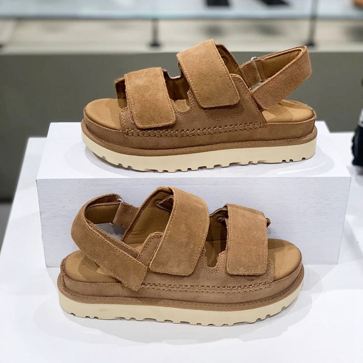 Drune | Frühling und Sommer Neue Echtes Leder Dicke Sohle Riemen Klettsandalen Frauen Offene Zehe Höhensteigerung