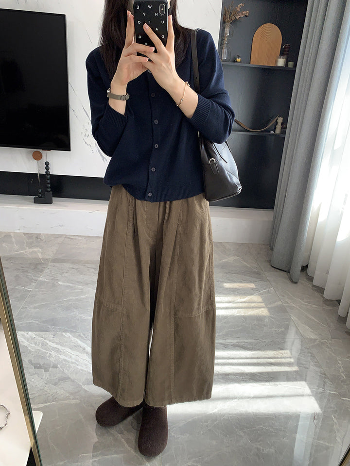 Damen-Kordhose, weit geschnitten, 7/8-Länge