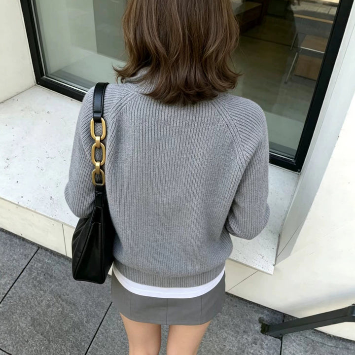 Damen-Pullover, Stehkragen, halber Reißverschluss