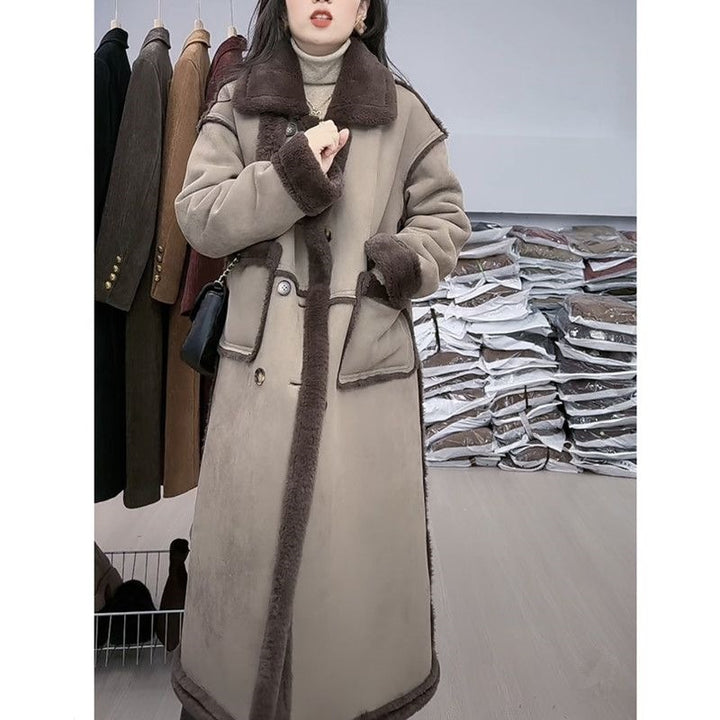 Lammfleece-Mantel für Damen, Wildleder-Optik, lang