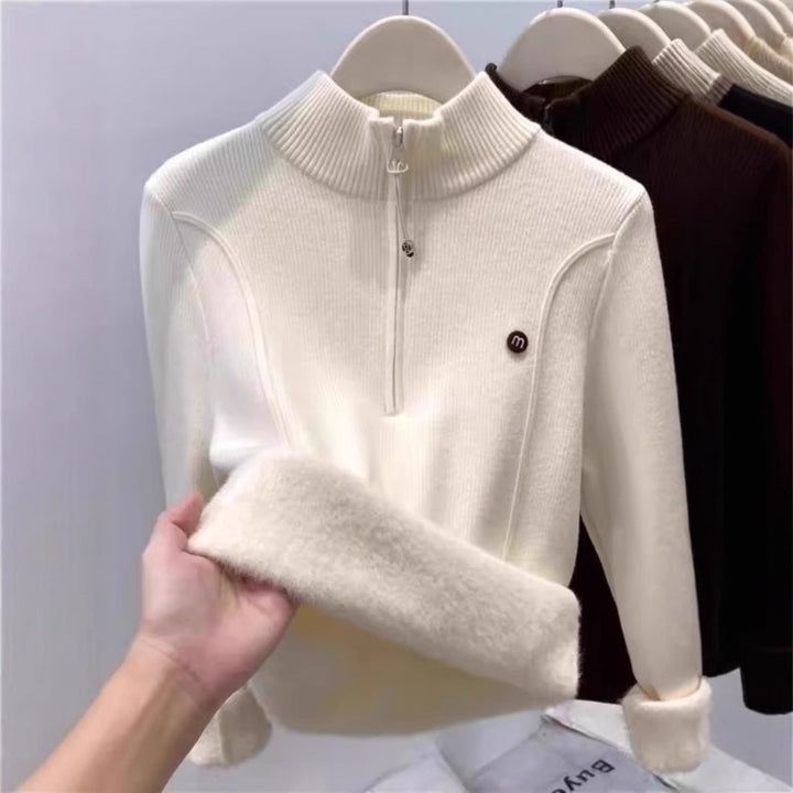 Damen-Strickpullover mit Stehkragen und Reißverschluss