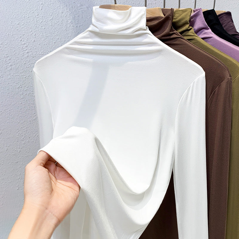 Damen-Langarmshirt mit Stehkragen und Rippstruktur