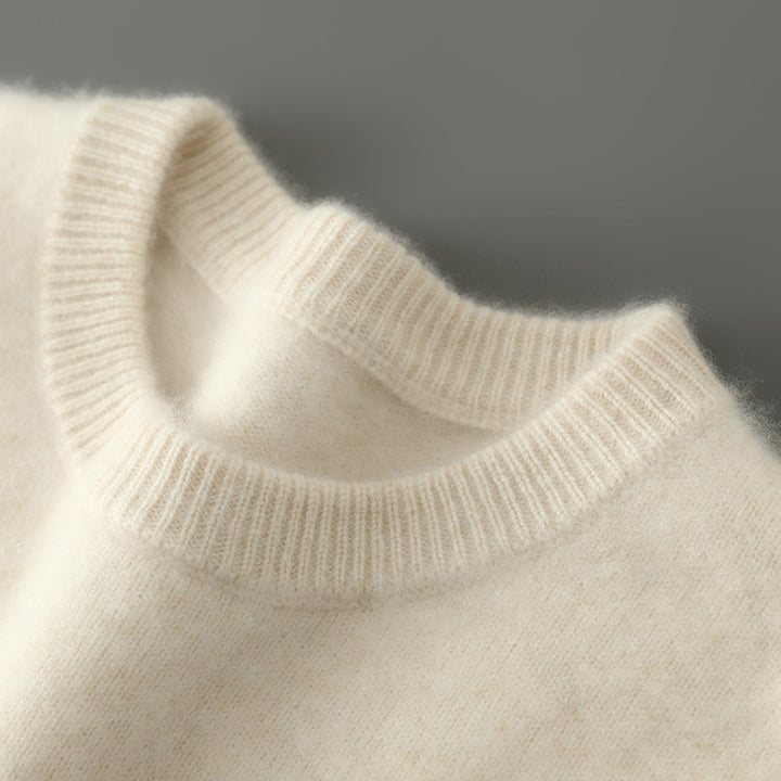 Herren-Wollpullover, Rundhals, einfarbig, Business-Casual
