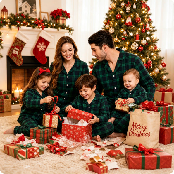 Familien-Pyjama-Set, kariert, Langarm, 2632