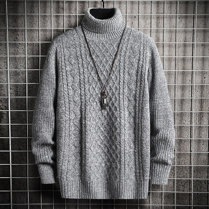 Herren-Strickpullover, Rollkragen, Rautenmuster, schmal