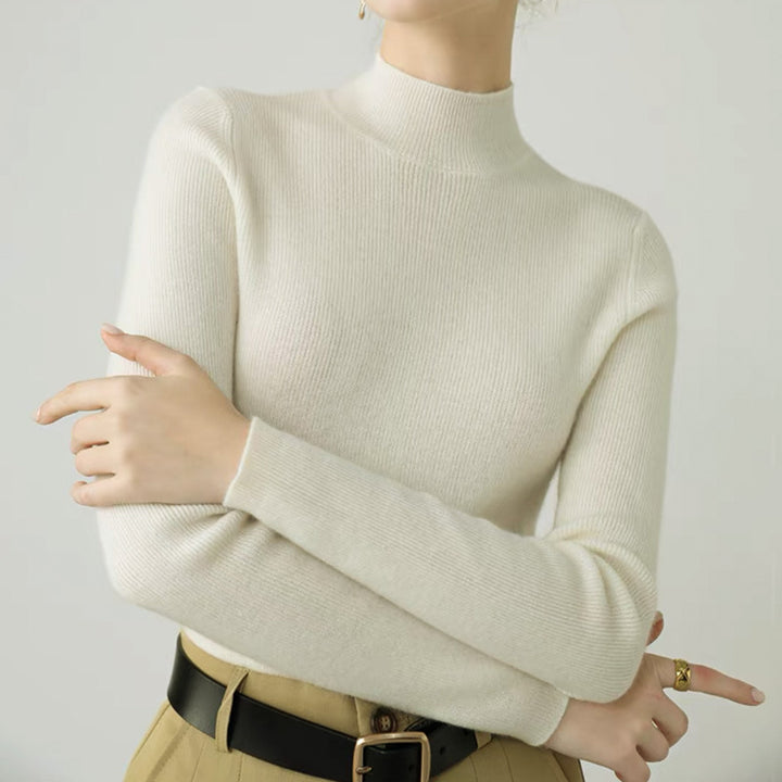 Damen-Kaschmirpullover mit Stehkragen, schmal geschnitten
