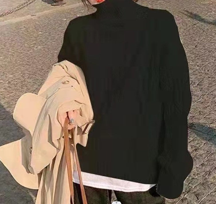 Damen-Strickpullover mit Zopfmuster und Rollkragen