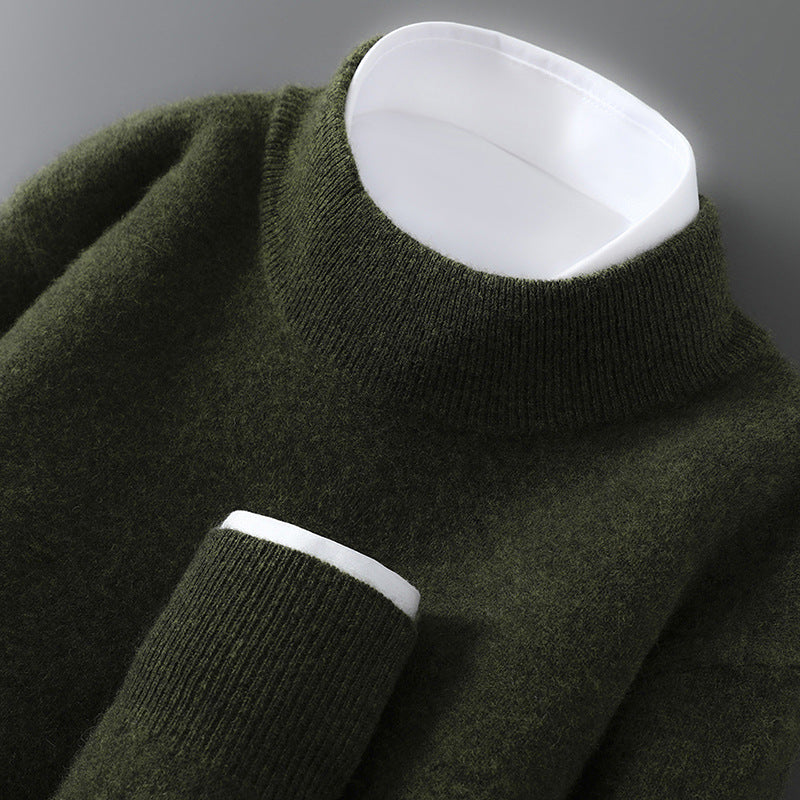 Herren-Wollpullover, Halbkragen, Strick, locker geschnitten