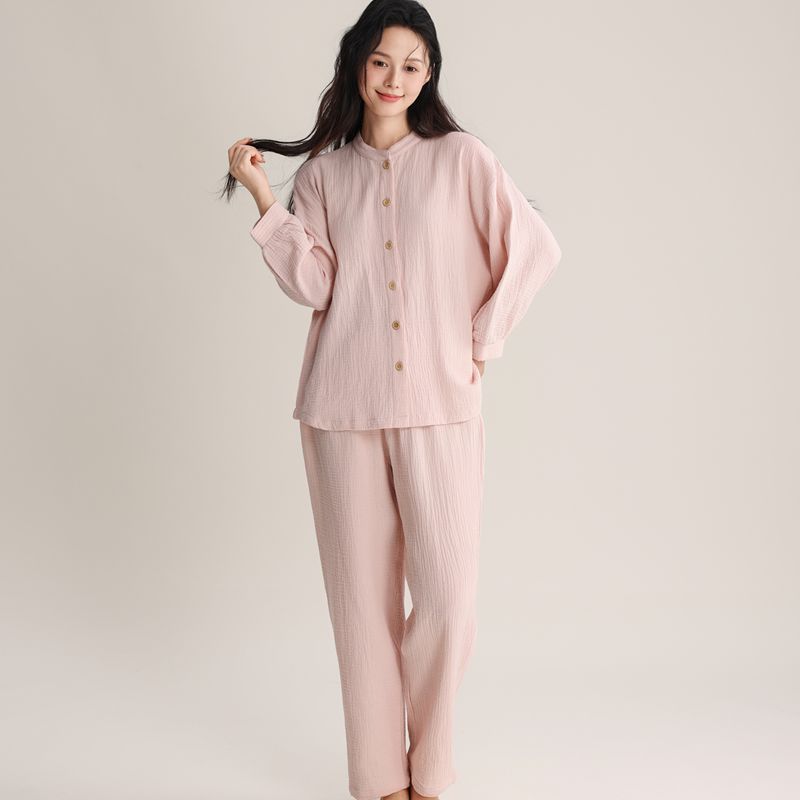 Damen-Pyjama-Set, Doppelschicht-Gaze, V-Ausschnitt