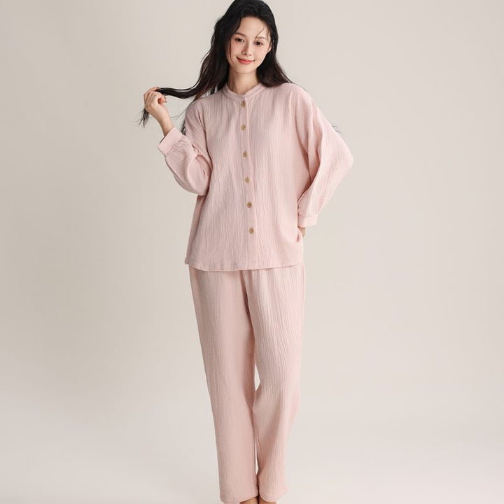 Damen-Pyjama-Set, Doppelschicht-Gaze, V-Ausschnitt