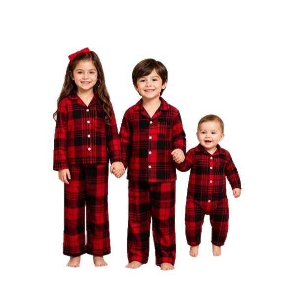 Luxuriöses Familien-Schlafanzug-Set mit Karomuster