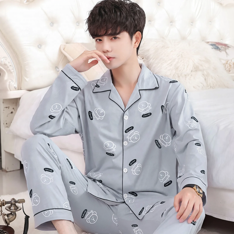 Herren-Pyjama-Set, 100% Baumwolle, Langarm