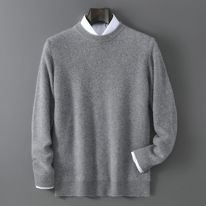 Herren-Wollpullover, Rundhals, 100% Wolle, verstärkt