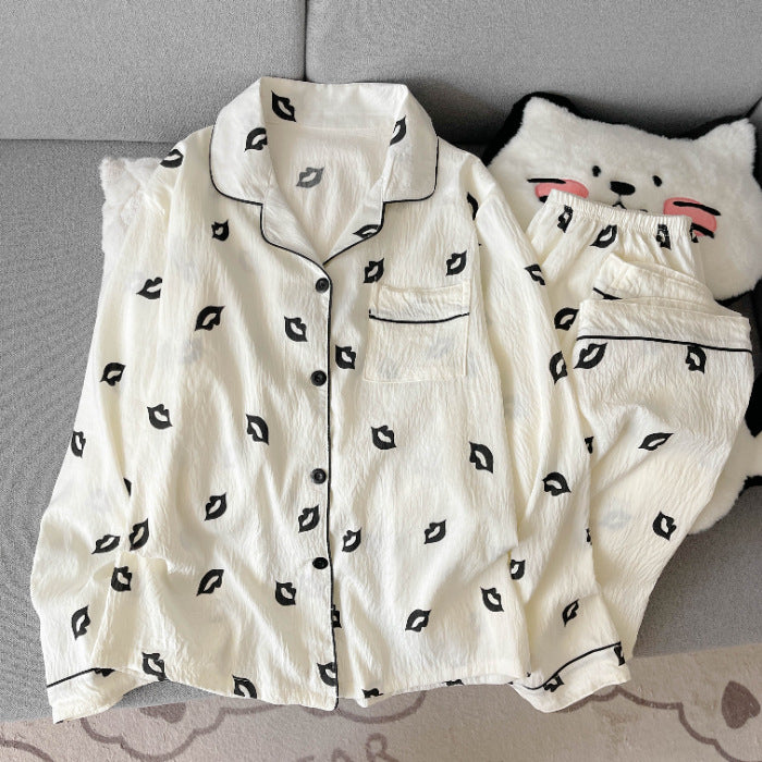 Damen-Pyjama-Set aus Baumwollmischung, Langarm