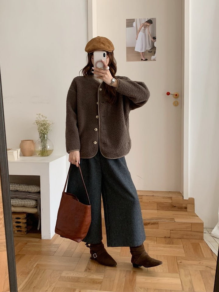 Lammfell-Imitat Strickjacke, locker, warm