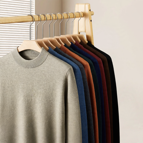 Herren-Wollpullover mit Stehkragen und Fleecefutter