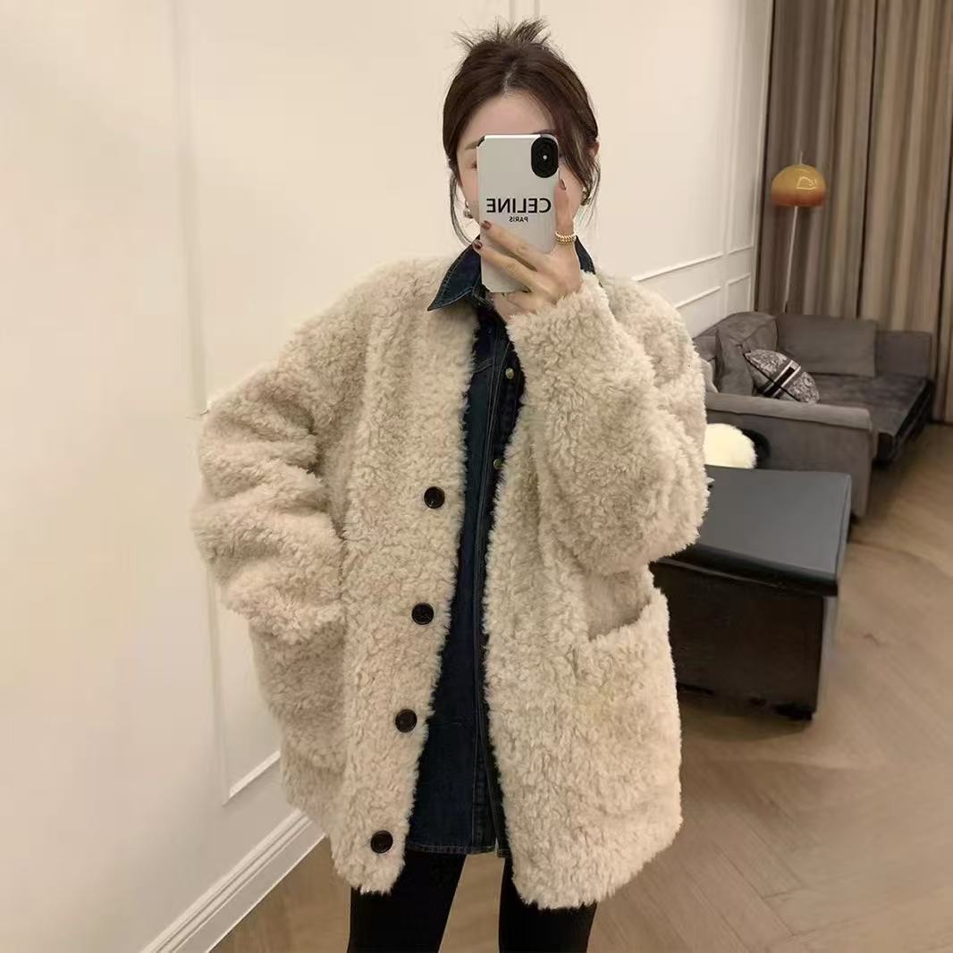 Damen-Winterjacke mit Lammfleece-Imitat, gefüttert
