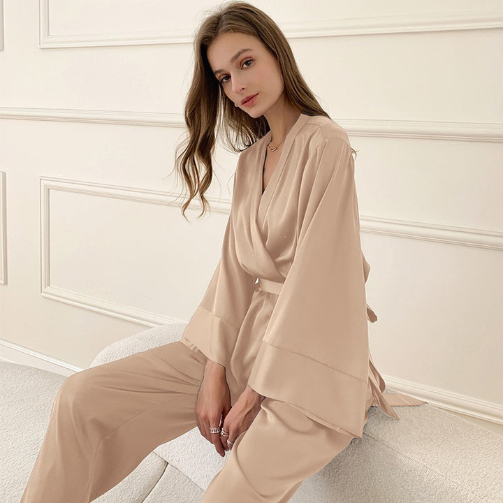 Damen-Pyjama-Set, Satin-Optik, Langarm