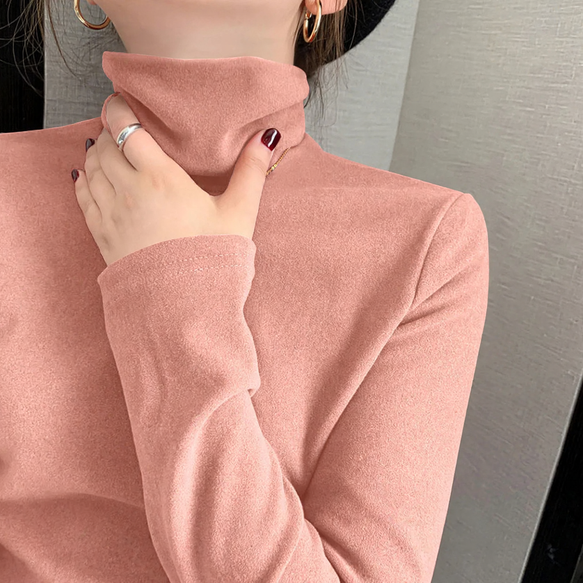 Damen-Rollkragen-Langarmshirt mit doppelseitigem Fleece