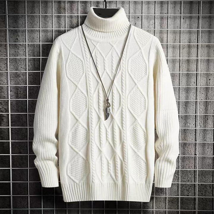 Herren-Strickpullover, Rollkragen, Rautenmuster, schmal