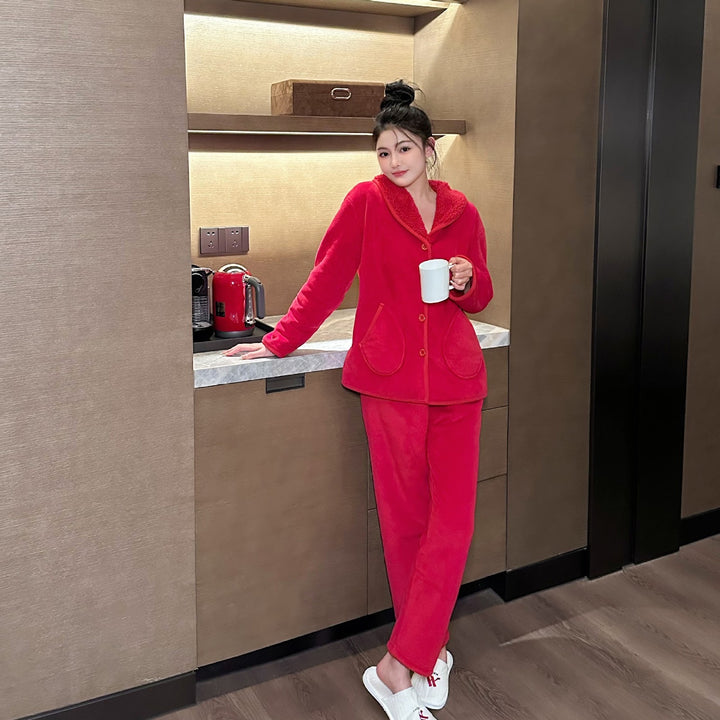 Damen-Pyjama-Set aus Flanell, warm und festlich