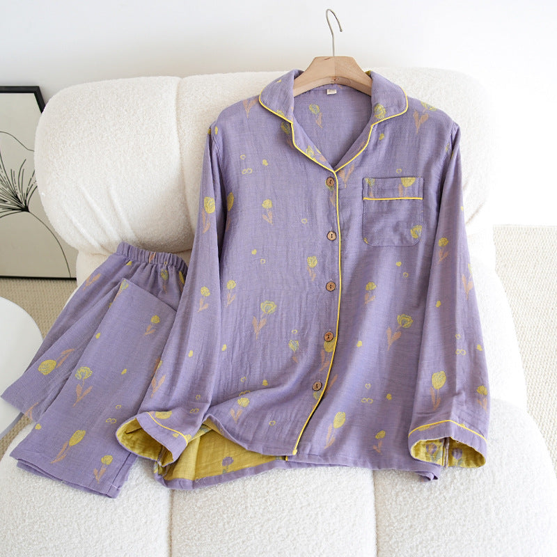 Damen-Pyjama-Set aus Baumwoll-Doppelgaze mit Revers