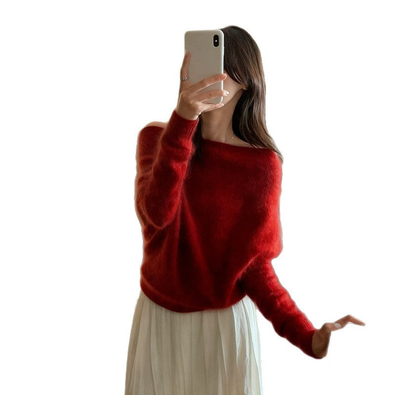 Damen-Strickpullover mit Carmen-Ausschnitt, locker