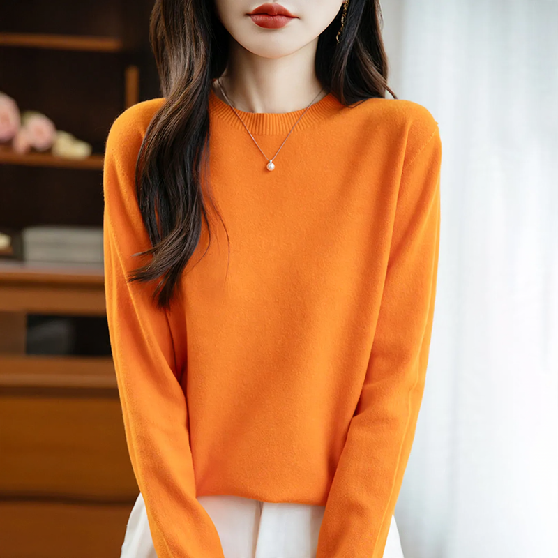 Damen Strickpullover, nahtlos, Rundhalsausschnitt