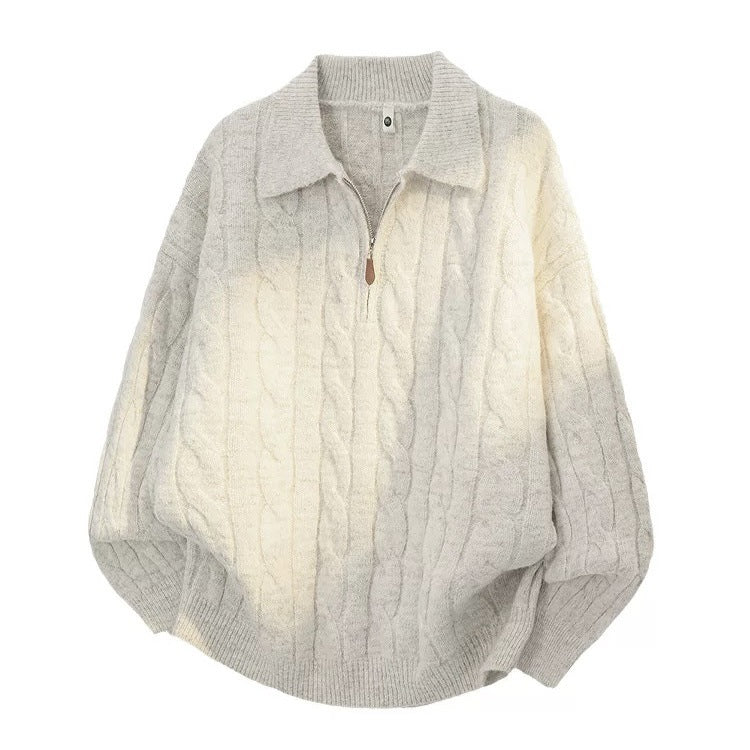 Herren-Strickpullover mit Reißverschluss und Zopfmuster