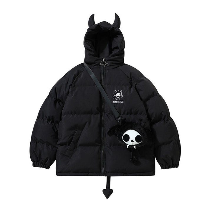 Oversize Damen-Steppjacke mit Kapuze und Cartoon-Motiv