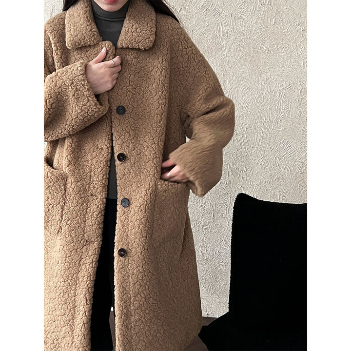 Langer Damen-Lammfell-Mantel, koreanischer Stil