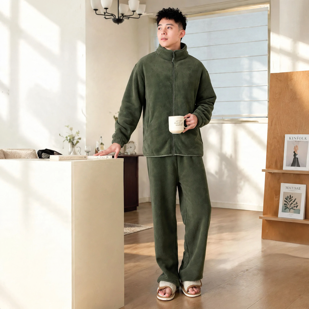 Extra warmer Herren-Hausanzug, Delfin-Fleece, Reißverschluss