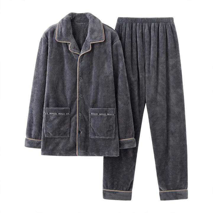 Herren-Pyjama-Set aus Flanell, bestickt, schlicht