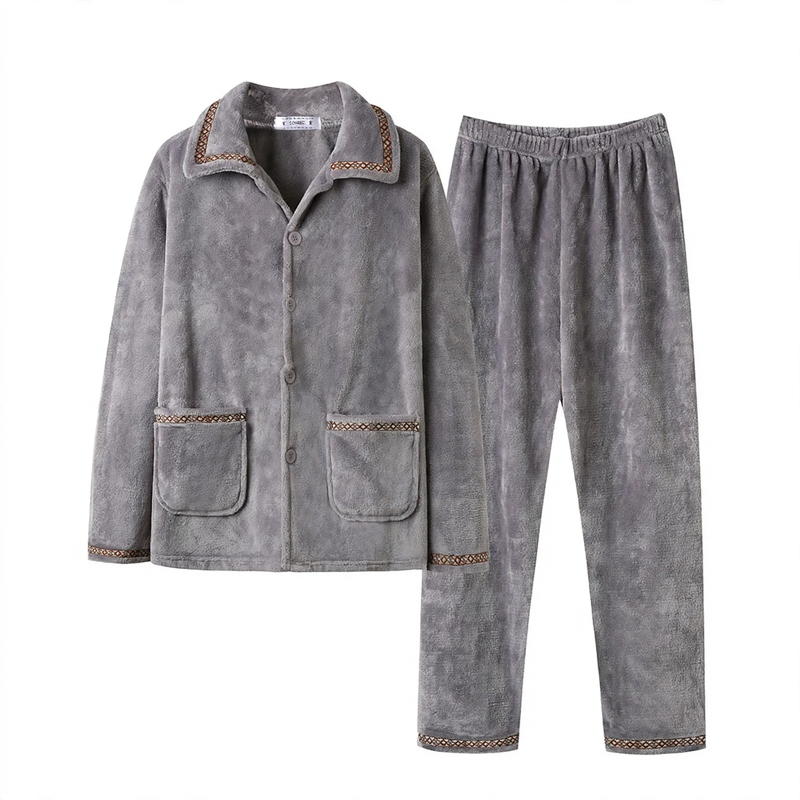 Herren-Pyjama-Set aus Flanell, bestickt, schlicht