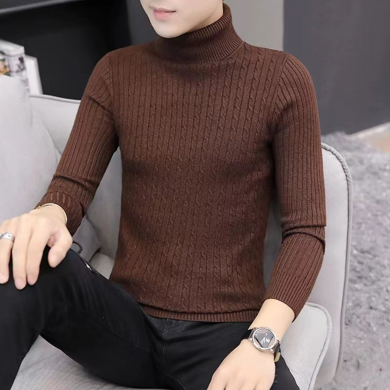 Herren-Strickpullover mit Rollkragen und Zopfmuster