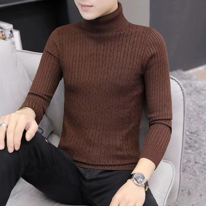 Herren-Strickpullover mit Rollkragen und Zopfmuster