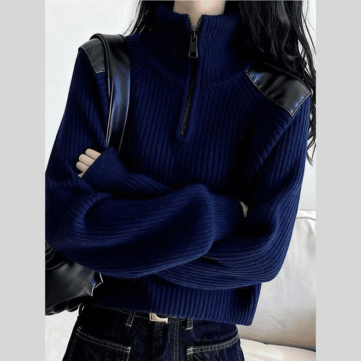 Damen-Strickpullover mit Reißverschluss und Stehkragen