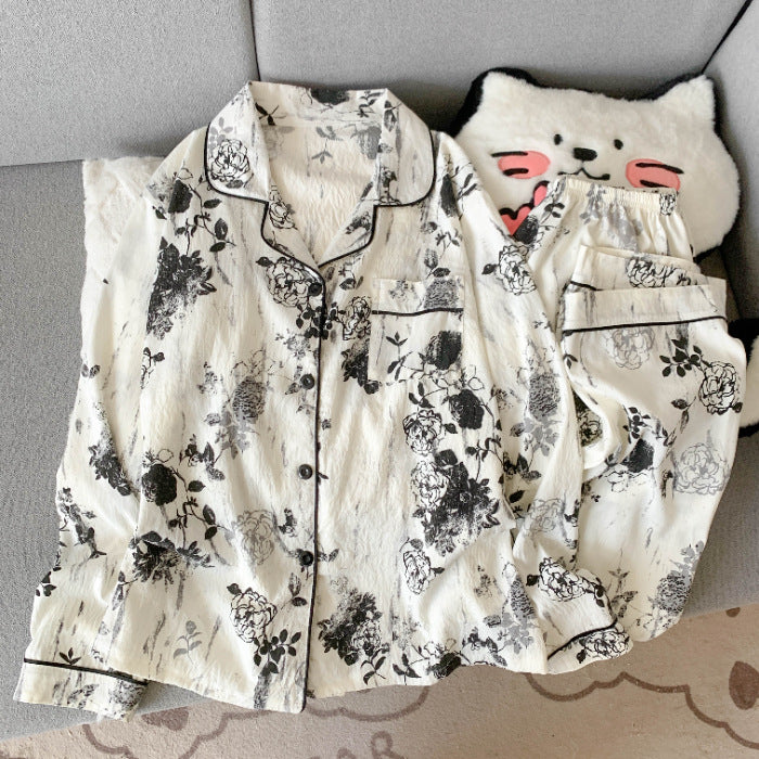 Damen-Pyjama-Set aus Baumwollmischung, Langarm