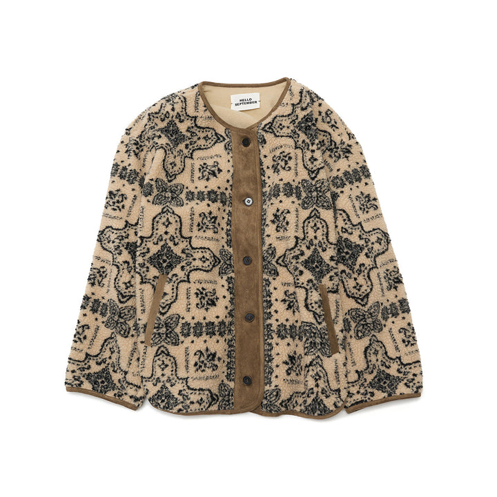 Damen-Plüschjacke mit Rundhalsausschnitt und Muster, Modell H9965