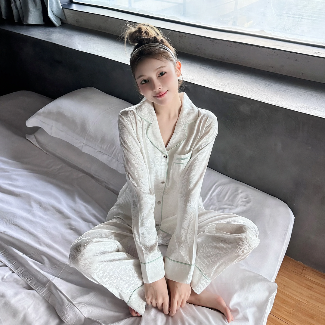 Damen-Schlafanzug, Satin, lang, elegant