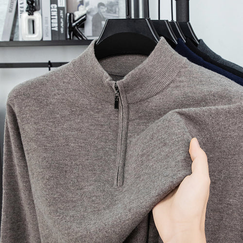 Herren-Wollpullover mit Reißverschluss und Stehkragen
